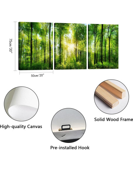 Arte de Pared del Bosque HLJ - 3 Paneles Lienzo 50x75 cm