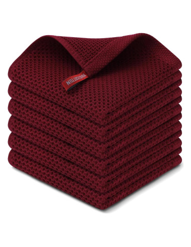 Kitinjoy Paños de Cocina 100% Algodón Burdeos 6 Piezas 30x30 cm