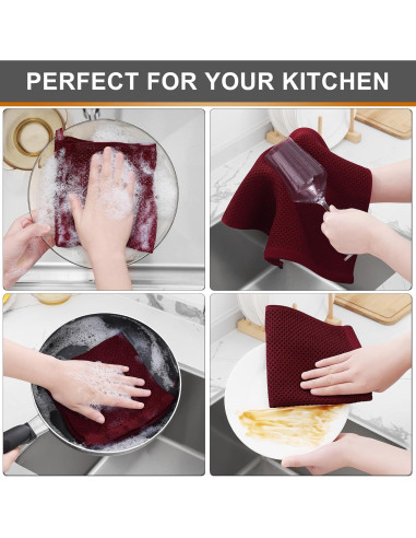 Kitinjoy Paños de Cocina 100% Algodón Burdeos 6 Piezas 30x30 cm