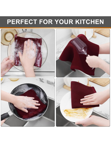 Kitinjoy Paños de Cocina 100% Algodón Burdeos 6 Piezas 30x30 cm