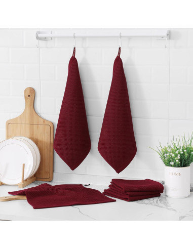 Kitinjoy Paños de Cocina 100% Algodón Burdeos 6 Piezas 30x30 cm