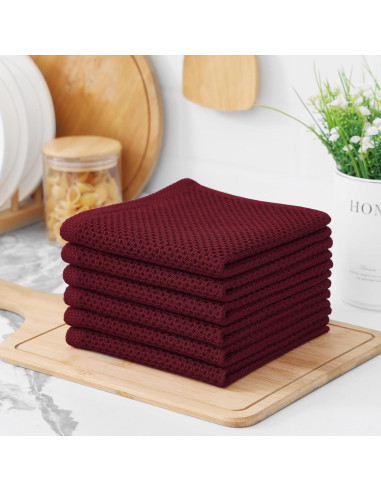 Kitinjoy Paños de Cocina 100% Algodón Burdeos 6 Piezas 30x30 cm