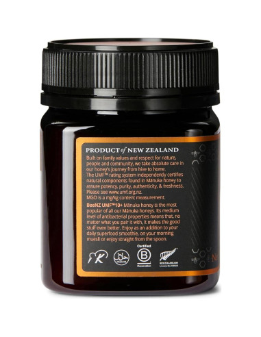 Miel Mnuka Cruda BeeNZ UMF 10+ 250g - Pura y Natural