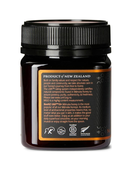 Miel Mnuka Cruda BeeNZ UMF 10+ 250g - Pura y Natural