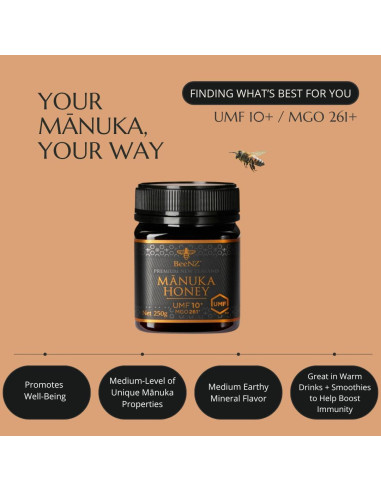 Miel Mnuka Cruda BeeNZ UMF 10+ 250g - Pura y Natural