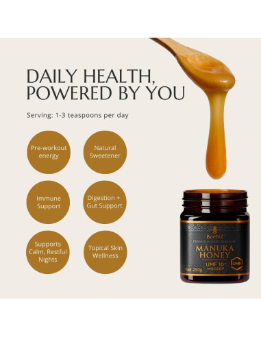 Miel Mnuka Cruda BeeNZ UMF 10+ 250g - Pura y Natural