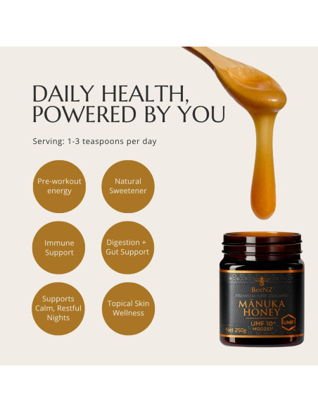 Miel Mnuka Cruda BeeNZ UMF 10+ 250g - Pura y Natural