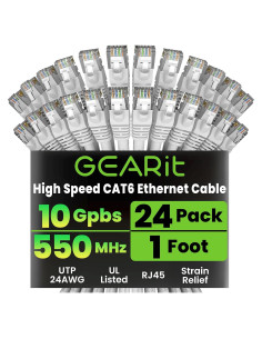 Cable Ethernet Cat 6 GEARit 30.48 cm Paquete de 24 Blanco 10Gbps
