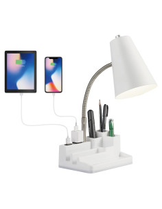 Lámpara de Escritorio E26 Blanca con USB y Toma AC