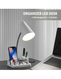 Lámpara de Escritorio E26 Blanca con USB y Toma AC 2