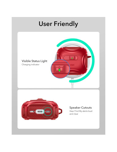 Funda ESR para AirPods 4 Generación 2024 USB-C Rojo