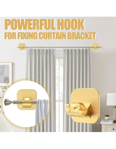 4 PCS Soportes Adhesivos para Cortinas JHCJHC Oro Sin Perforación