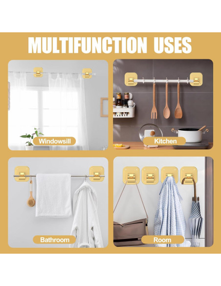 4 PCS Soportes Adhesivos para Cortinas JHCJHC Oro Sin Perforación