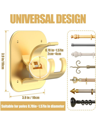 4 PCS Soportes Adhesivos para Cortinas JHCJHC Oro Sin Perforación