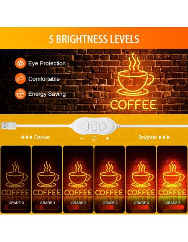 Luz de Neón de Café Basaneon Dimmable USB 15.7x32.5cm