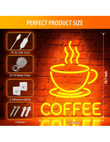 Luz de Neón de Café Basaneon Dimmable USB 15.7x32.5cm
