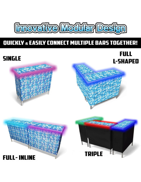 Bar Portátil Plegable PartyLife con Luces LED y Faldas Hawaiana