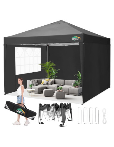 Carpa Plegable 3 Paredes COBIZI 10x10m Impermeable Negra