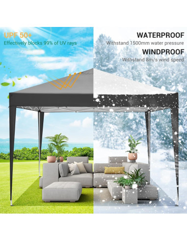 Carpa Plegable 3 Paredes COBIZI 10x10m Impermeable Negra