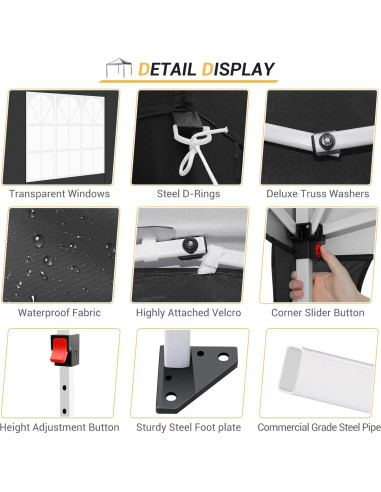 Carpa Plegable 3 Paredes COBIZI 10x10m Impermeable Negra