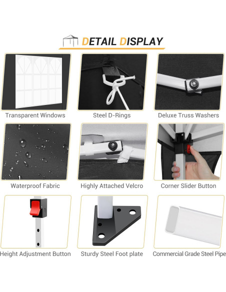 Carpa Plegable 3 Paredes COBIZI 10x10m Impermeable Negra