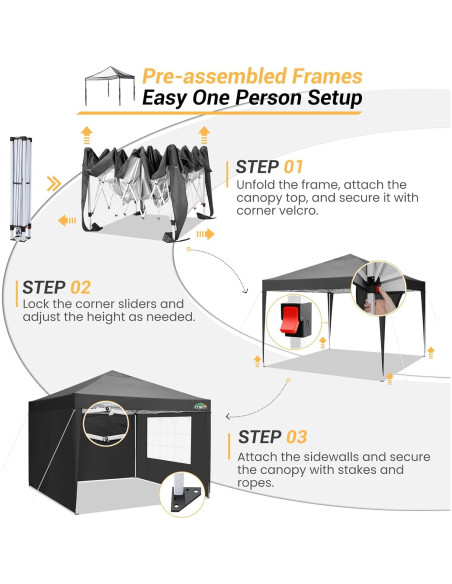 Carpa Plegable 3 Paredes COBIZI 10x10m Impermeable Negra