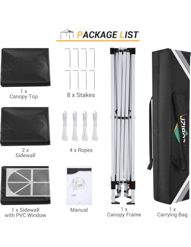 Carpa Plegable 3 Paredes COBIZI 10x10m Impermeable Negra