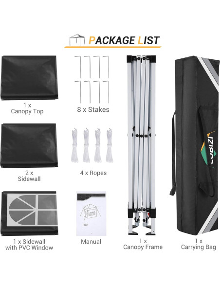 Carpa Plegable 3 Paredes COBIZI 10x10m Impermeable Negra