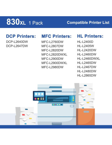 Cartucho de Tóner Negro TN830XL toinkbea para Brother - 3000 Páginas