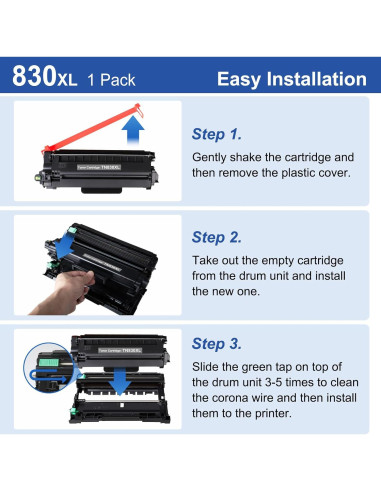Cartucho de Tóner Negro TN830XL toinkbea para Brother - 3000 Páginas