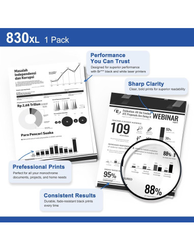 Cartucho de Tóner Negro TN830XL toinkbea para Brother - 3000 Páginas