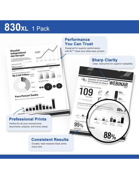 Cartucho de Tóner Negro TN830XL toinkbea para Brother - 3000 Páginas