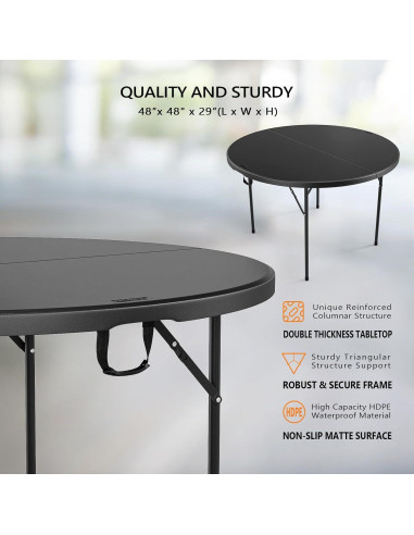 Mesa Redonda Plegable VINGLI 48" Negra para Eventos 408 kg