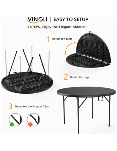 Mesa Redonda Plegable VINGLI 48" Negra para Eventos 408 kg