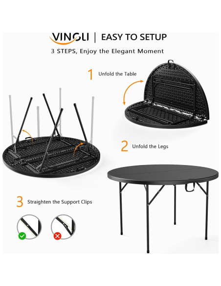 Mesa Redonda Plegable VINGLI 48" Negra para Eventos 408 kg