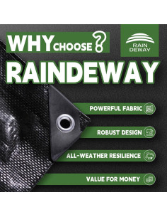 Lona Negra RAINDEWAY 2.44x3.66m Impermeable 8 Mil UV 2