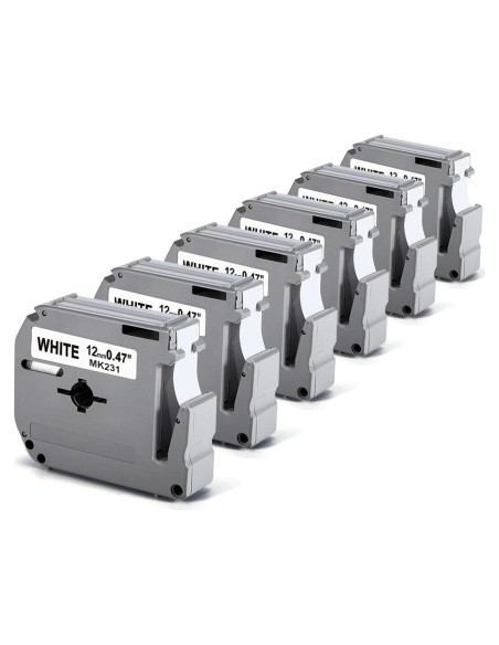 Cinta de Etiqueta Labelife M-K231 12mm Negro sobre Blanco - 6 Paquete