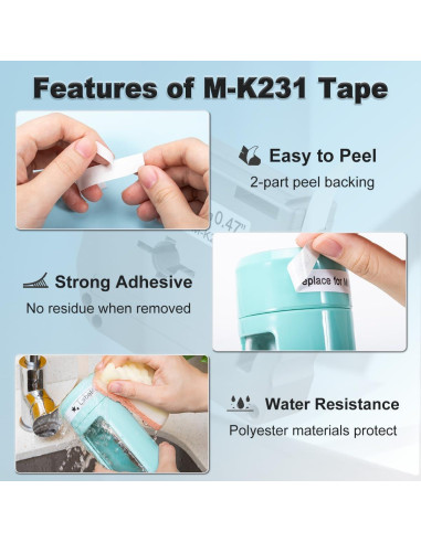 Cinta de Etiqueta Labelife M-K231 12mm Negro sobre Blanco - 6 Paquete