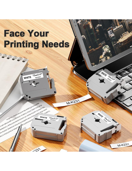 Cinta de Etiqueta Labelife M-K231 12mm Negro sobre Blanco - 6 Paquete