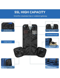 Bolsa de viaje Bukere 3 en 1, mochila azul oscuro 55L 2