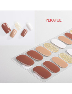 Tiras de Uñas de Gel Sin Luz Yekafue 22 Pcs Brillo Dorado 2