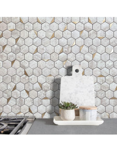 Azulejo Hexagonal Autoadhesivo DICOFUN Beige y Dorado 30.48x30.48cm 2
