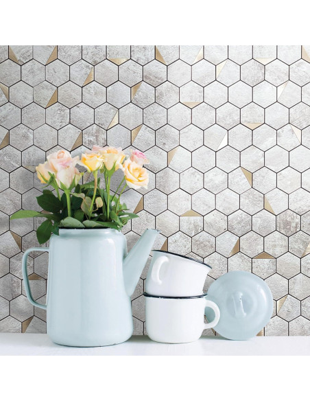 Azulejo Hexagonal Autoadhesivo DICOFUN Beige y Dorado 30.48x30.48cm