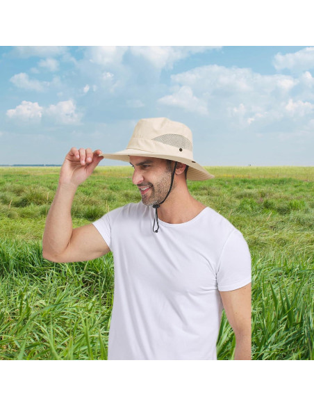 Sombrero de Sol PFFY Unisex Ala Ancha UPF 50+ Beige