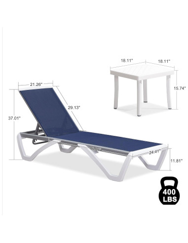 Juego de 3 Sillones Reclinables de Patio Purple Leaf Azul Marino