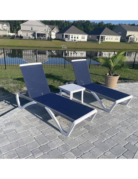 Juego de 3 Sillones Reclinables de Patio Purple Leaf Azul Marino