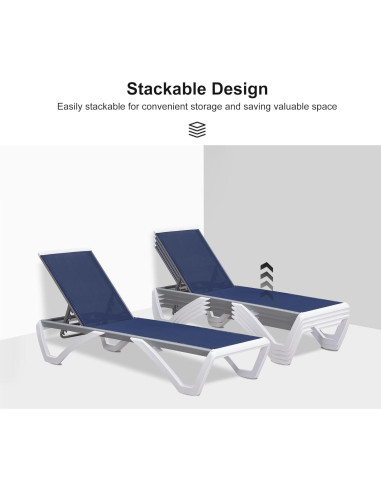 Juego de 3 Sillones Reclinables de Patio Purple Leaf Azul Marino