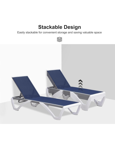 Juego de 3 Sillones Reclinables de Patio Purple Leaf Azul Marino