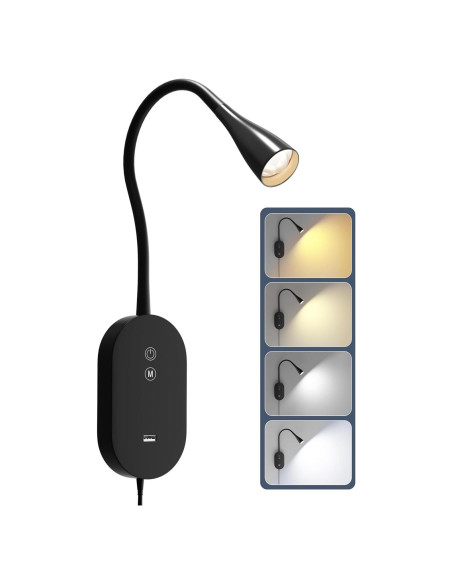 Lámpara de Lectura de Pared TOPMB Negra 4 Modos de Color