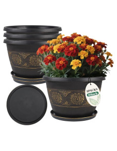 Paquete de 4 macetas de 25 cm Usocik con drenaje y plato